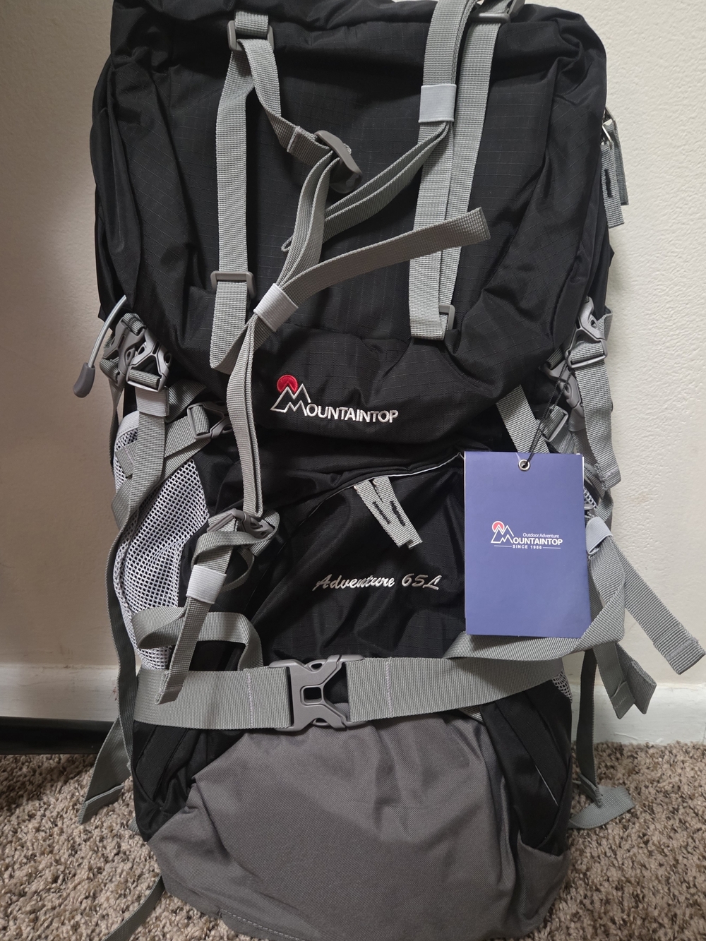 Mountaintop 65L, New, Internal Frame Backpack for travel & hiking w rain cover